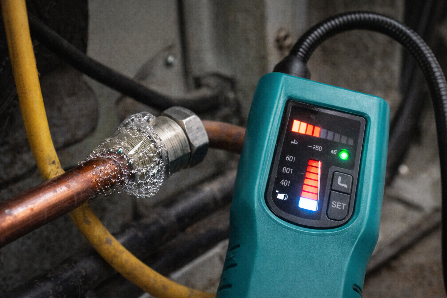 detecter une fuite avec de savon et détecteur electronique