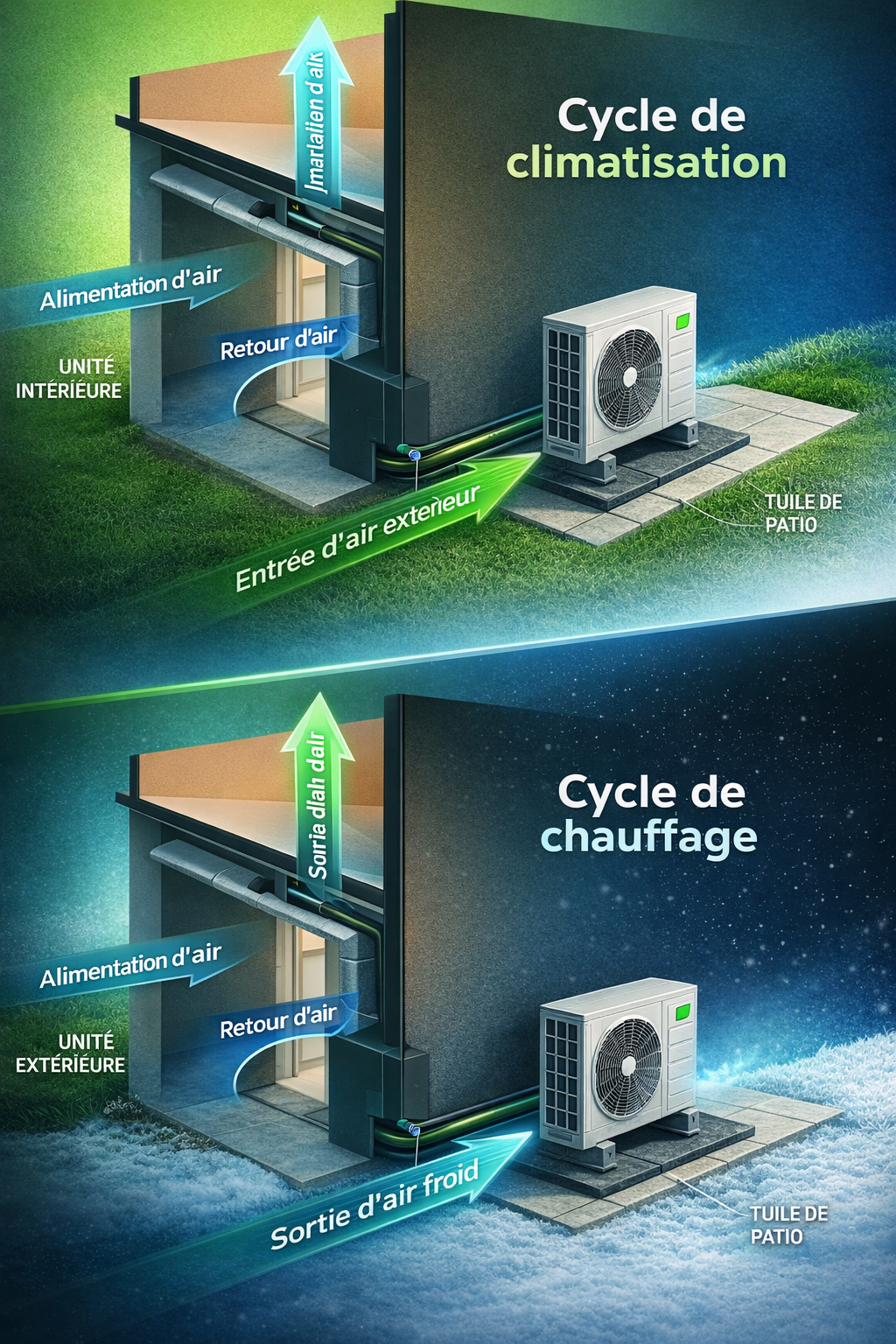 cycle thermopompe climatisation chauffage fonctionnement quebec systeme cvac climbec