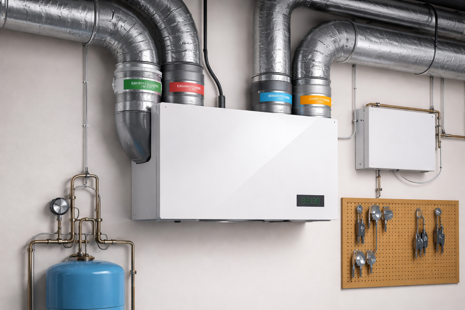 Échangeur d’air VRC installé avec conduits de ventilation pour maison à Laval Montréal Rive-Nord